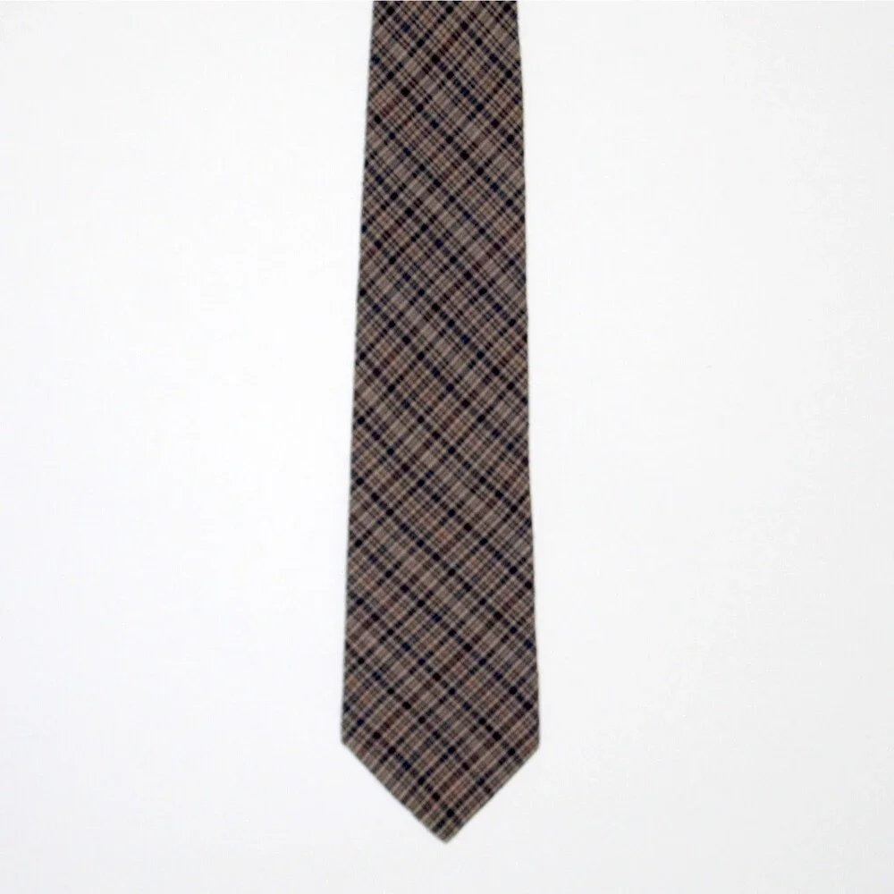 Beans McGee Necktie plaid blue tan vintage USA traditional cotton linen
